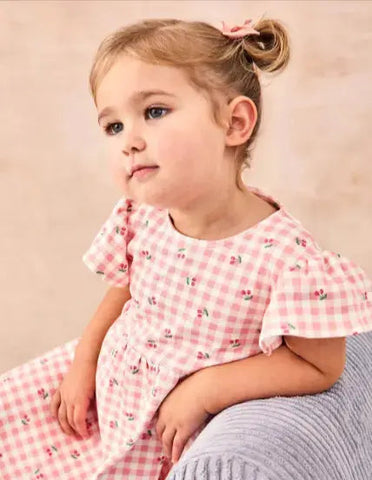 Pure Cotton Cherry Flutter Sleeve Dress (6 Mths-7 Yrs)