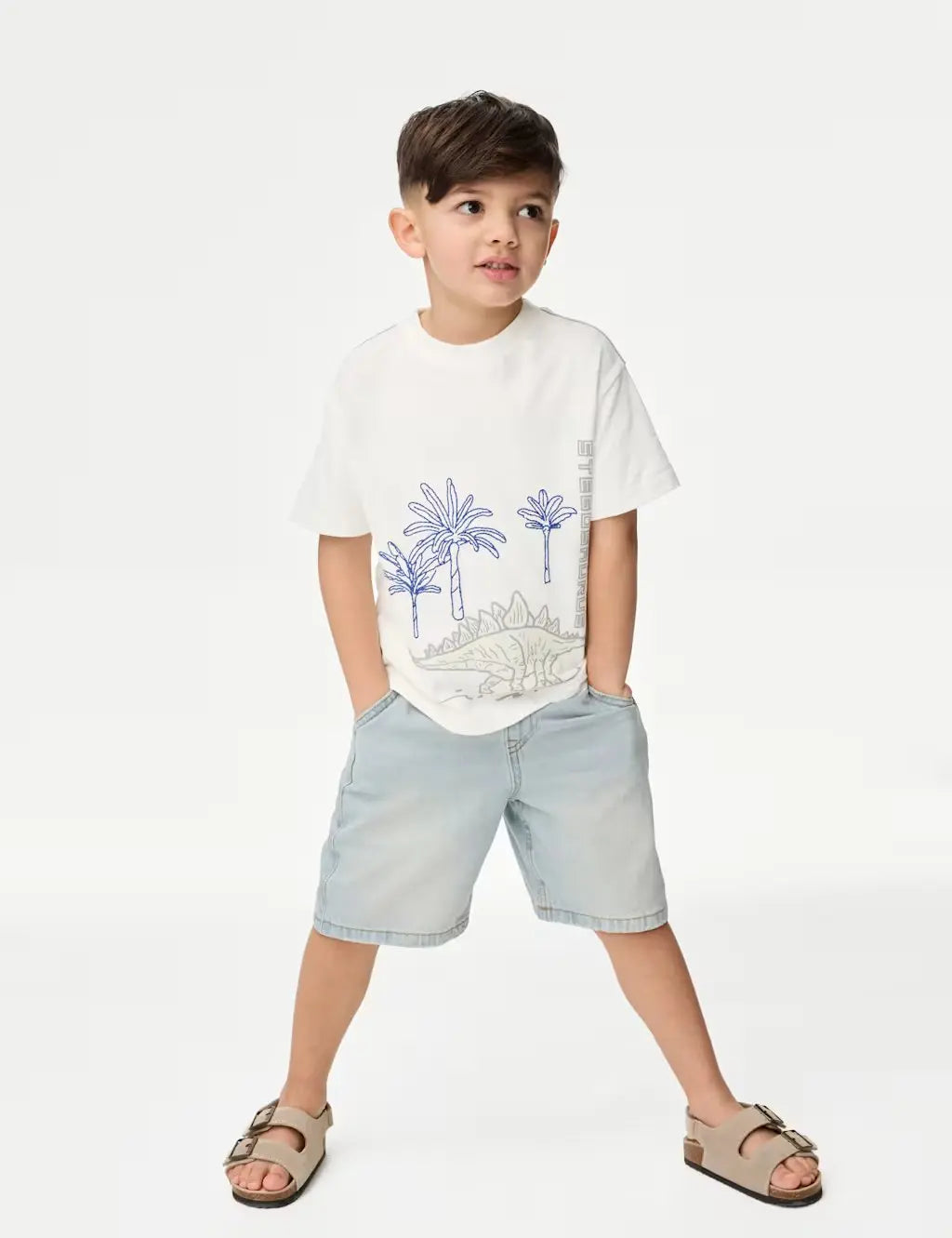 M&S Pure Cotton Dinosaur Scene T-Shirt (2-8 Yrs)