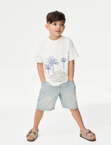 M&S Pure Cotton Dinosaur Scene T-Shirt (2-8 Yrs)