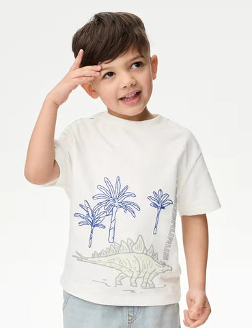 M&S Pure Cotton Dinosaur Scene T-Shirt (2-8 Yrs)