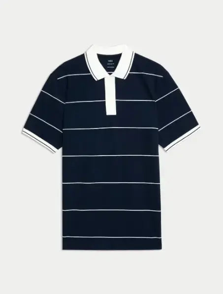 Pure Cotton Pique Striped Polo Shirt