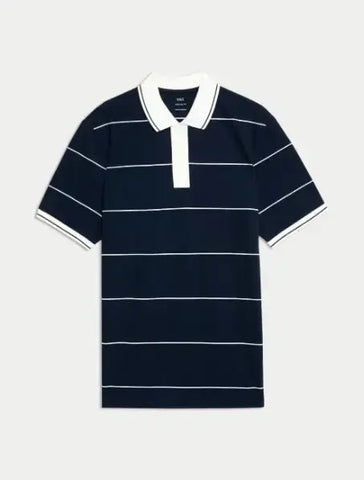 Pure Cotton Pique Striped Polo Shirt