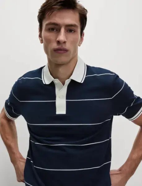 Pure Cotton Pique Striped Polo Shirt