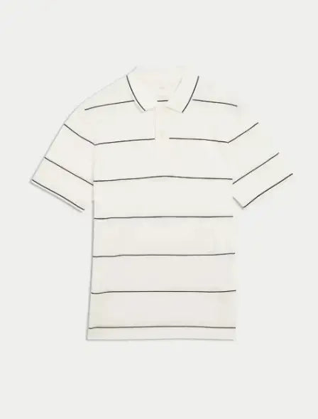 Pure Cotton Pique Striped Polo Shirt