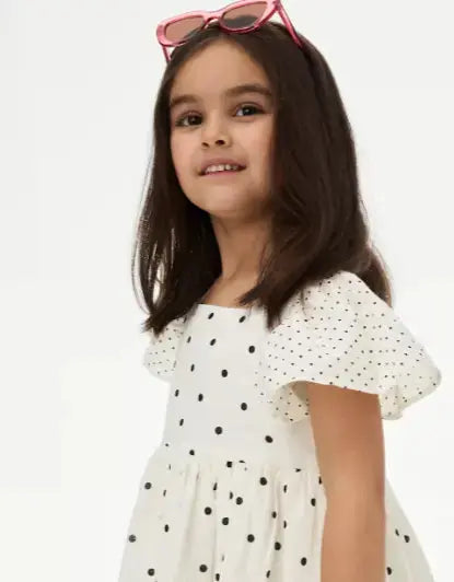 Pure Cotton Polka Dot Dress (2-8 Yrs)