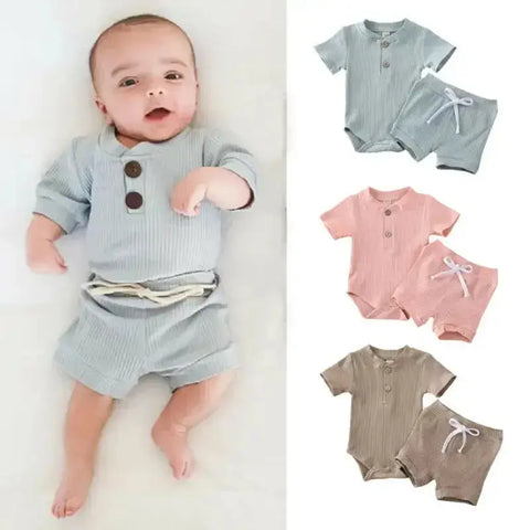 Pydcoco US Stock 0-24M 2PCS Kid Baby Clothes Set Short Sleeve Bodysuit Shorts Outfits Summer Set