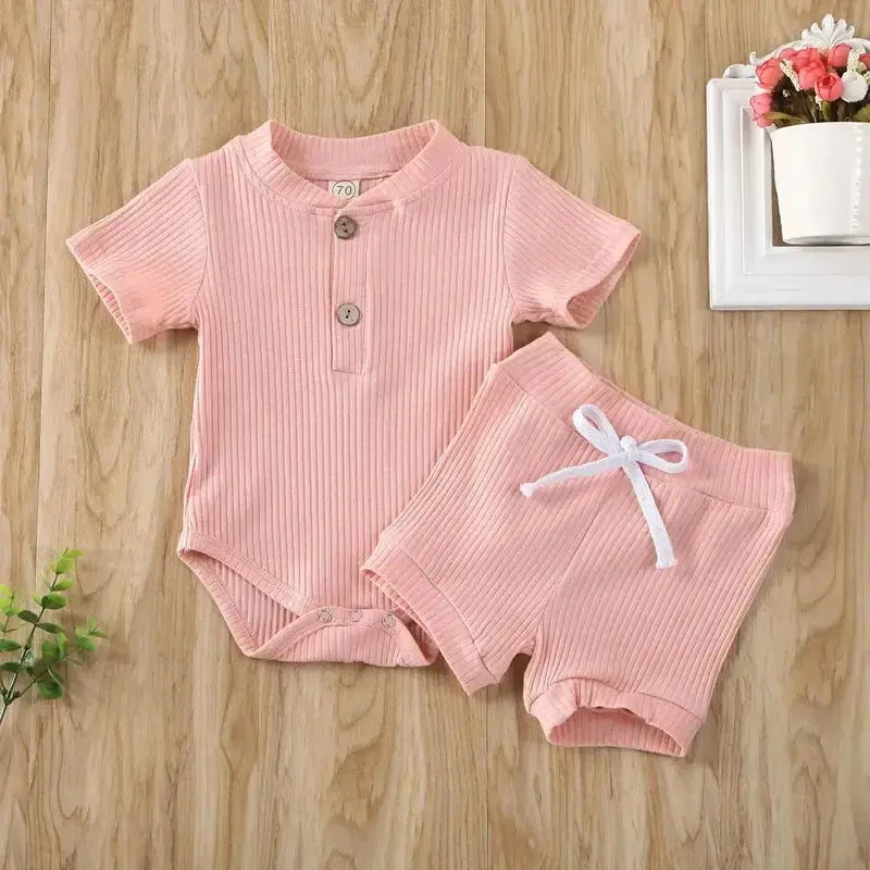 Pydcoco US Stock 0-24M 2PCS Kid Baby Clothes Set Short Sleeve Bodysuit Shorts Outfits Summer Set