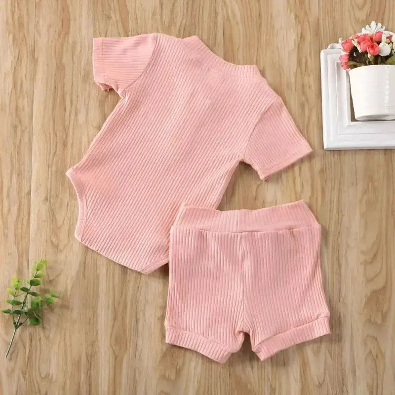 Pydcoco US Stock 0-24M 2PCS Kid Baby Clothes Set Short Sleeve Bodysuit Shorts Outfits Summer Set