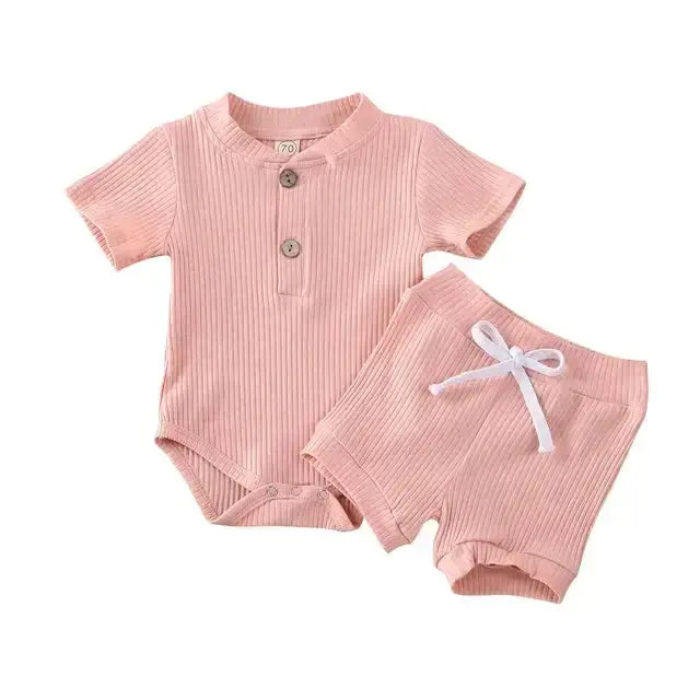 Pydcoco US Stock 0-24M 2PCS Kid Baby Clothes Set Short Sleeve Bodysuit Shorts Outfits Summer Set