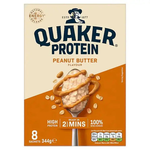 Quaker High in Protein Peanut Butter Porridge Sachets 8x43g (Case of 6)