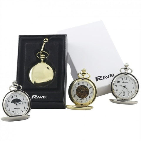 Ravel Polished Sun-Moon Gold Pocket Watch  R1001.15