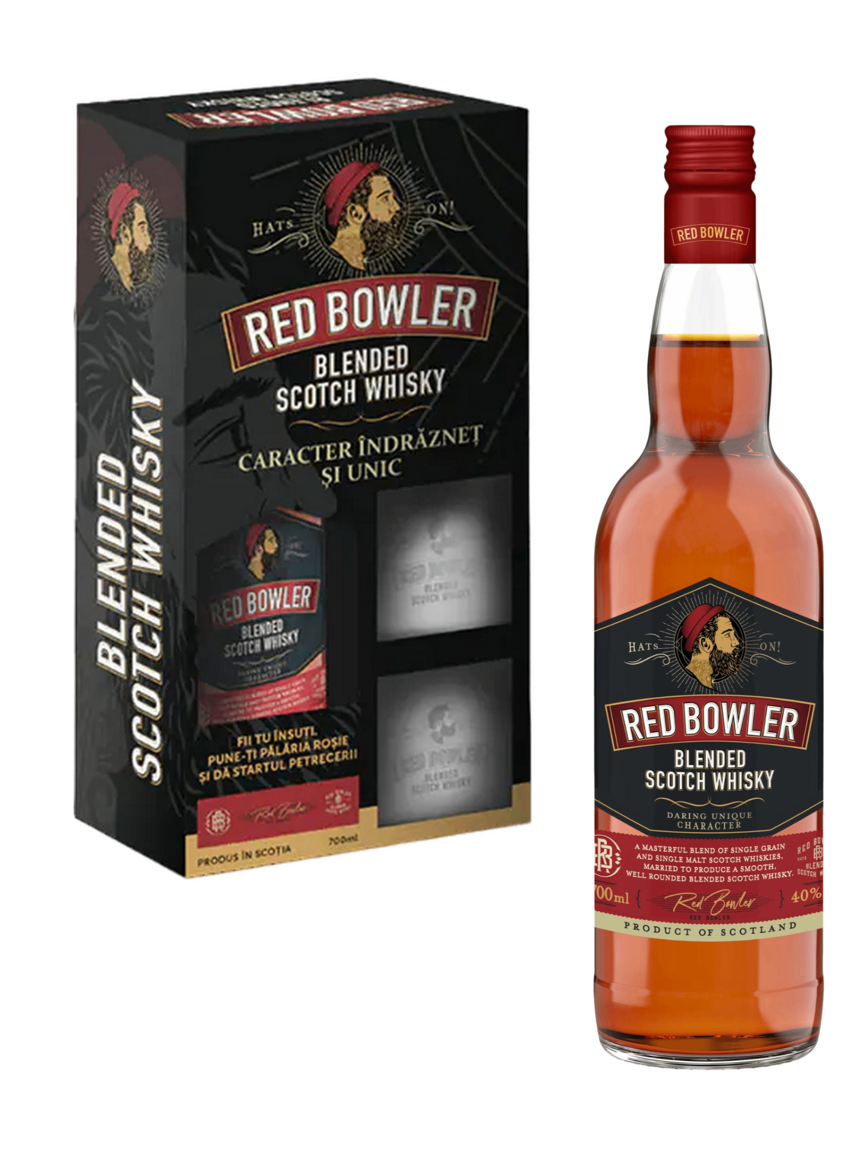 Red Bowler Blended Scotch Whisky with 2 glasses 700ml 40% ABV