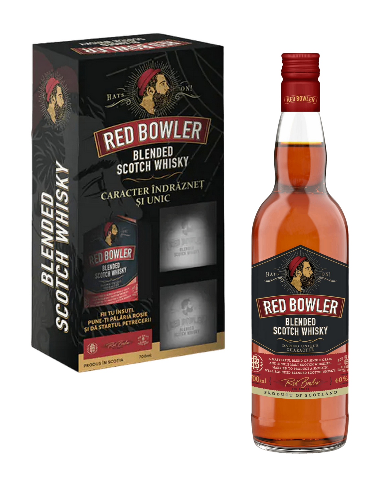 Red Bowler Blended Scotch Whisky with 2 glasses 700ml 40% ABV