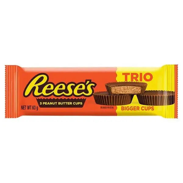 Reese's Milk Chocolate and Peanut Butter Cups, Trio (3 Pack), 63g (Case of 40)