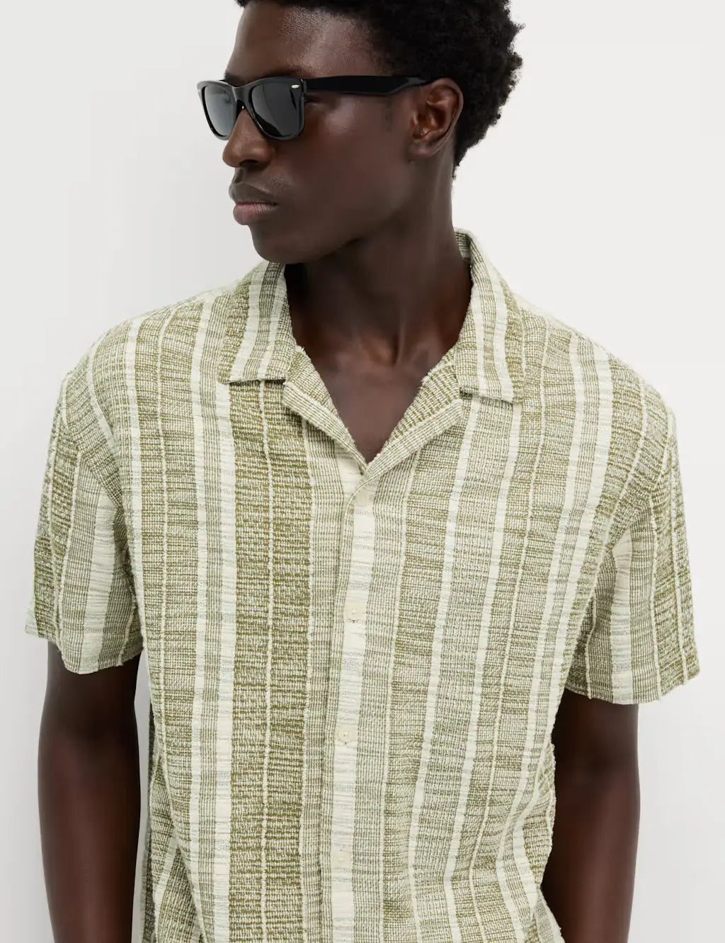 M&S Regular Fit Easy Iron Cotton Blend Striped Shirt