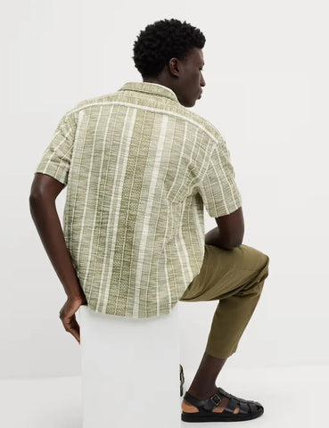 M&S Regular Fit Easy Iron Cotton Blend Striped Shirt