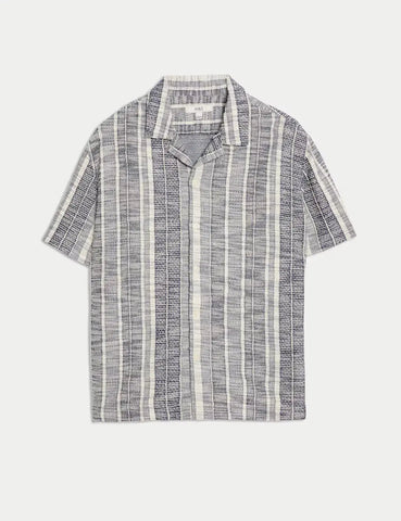 M&S Regular Fit Easy Iron Cotton Blend Striped Shirt