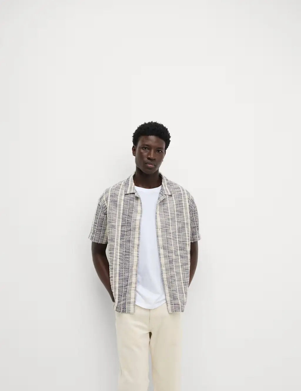 M&S Regular Fit Easy Iron Cotton Blend Striped Shirt