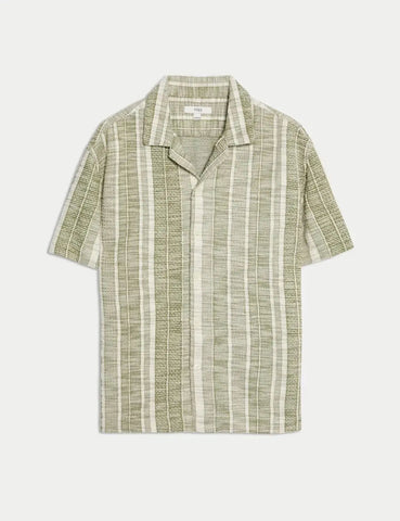 M&S Regular Fit Easy Iron Cotton Blend Striped Shirt