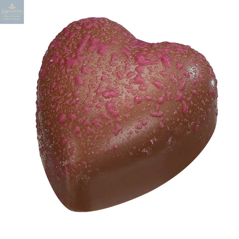Rhubarb Heart - milk chocolate with a rhubarb filling and pink sparkle 12.5g - Jag Couture Chocolates