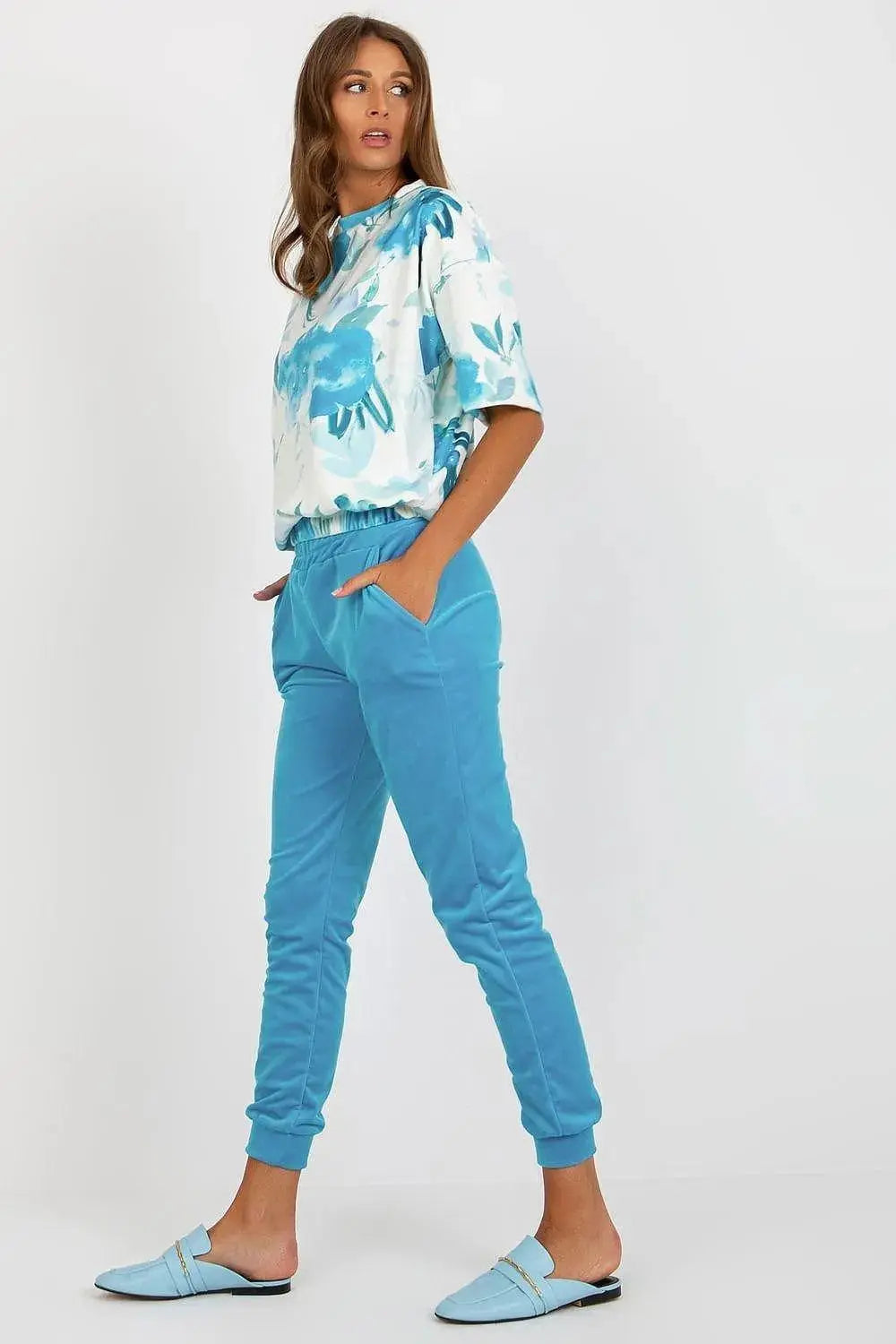 Rue Paris Velour Blouse and Pants Set