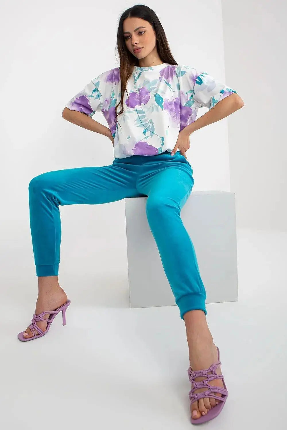 Rue Paris Velour Blouse and Pants Set