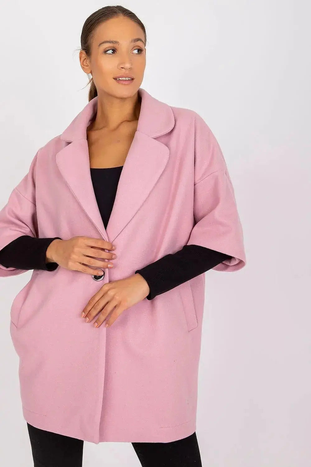 Rue Paris loose cut, button closure womens coat