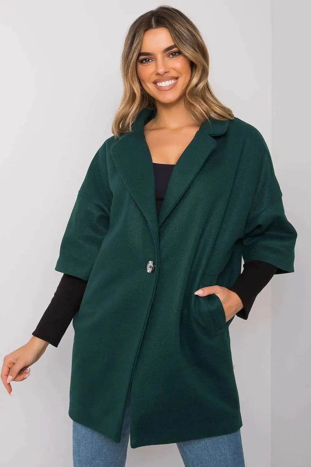Rue Paris loose cut, button closure womens coat