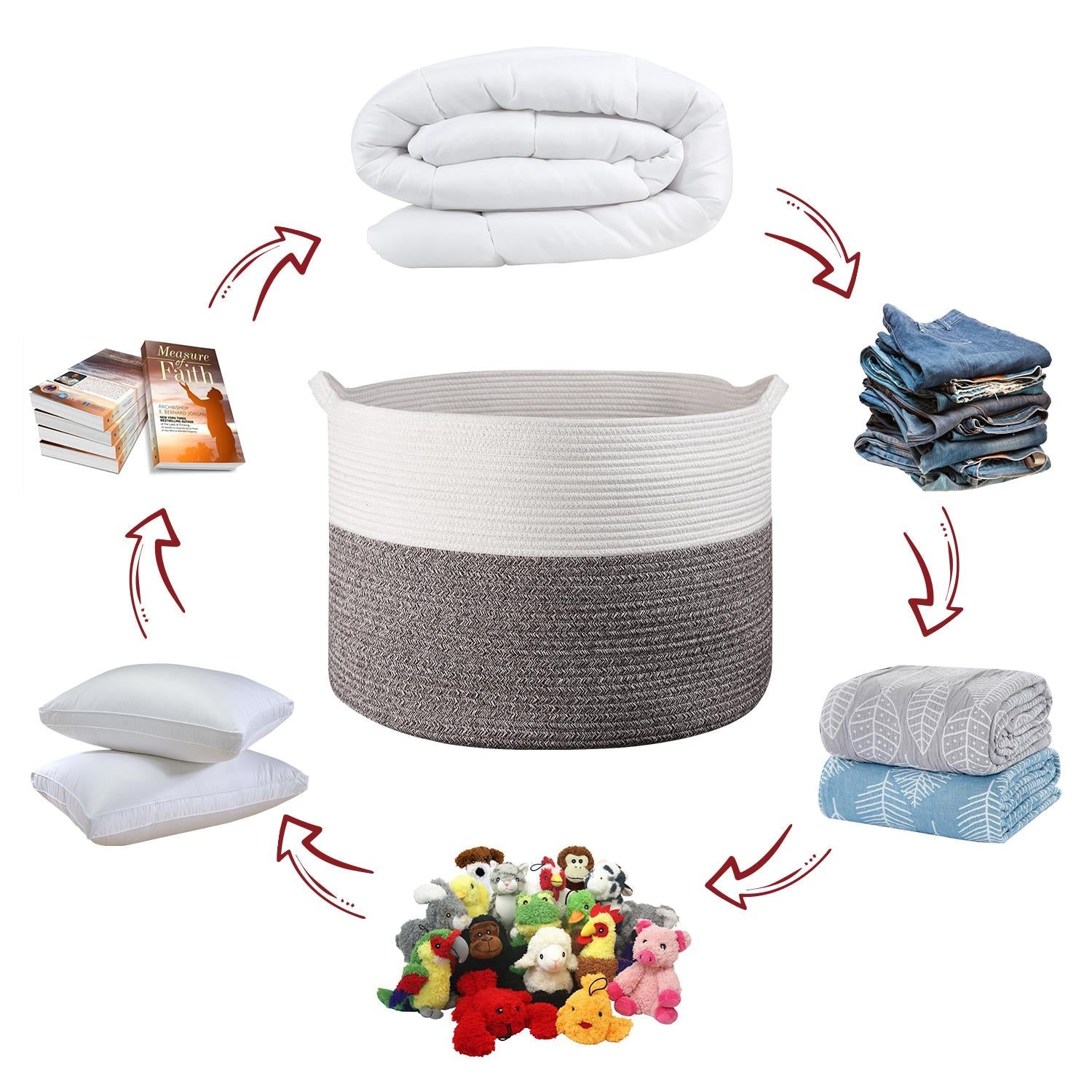 VINSANI LAUNDRY BASKET WHT & NATURAL 1010284