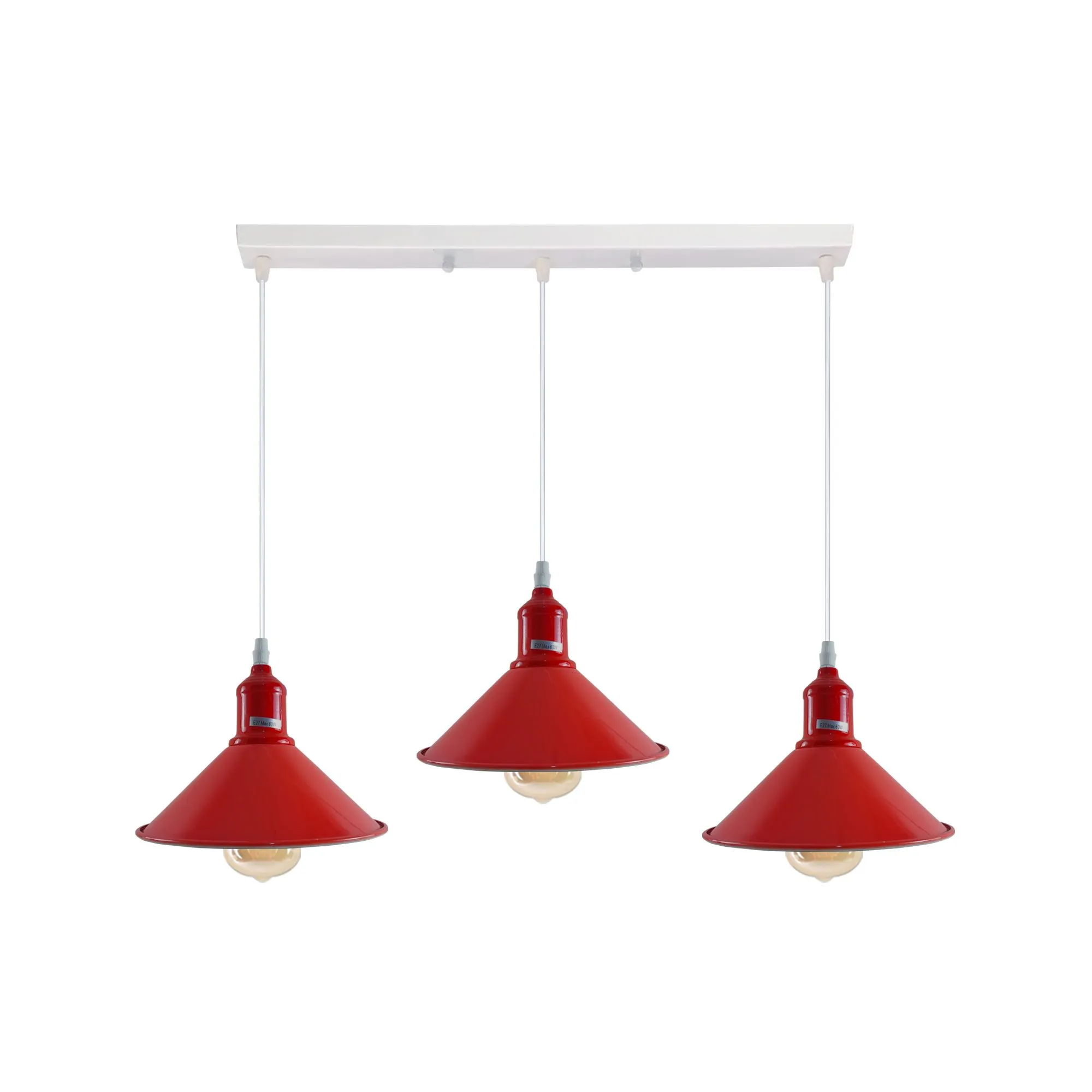 Industrial Vintage Loft Kitchen Bar 3 Lights Fittings Ceiling Cone Metal E27