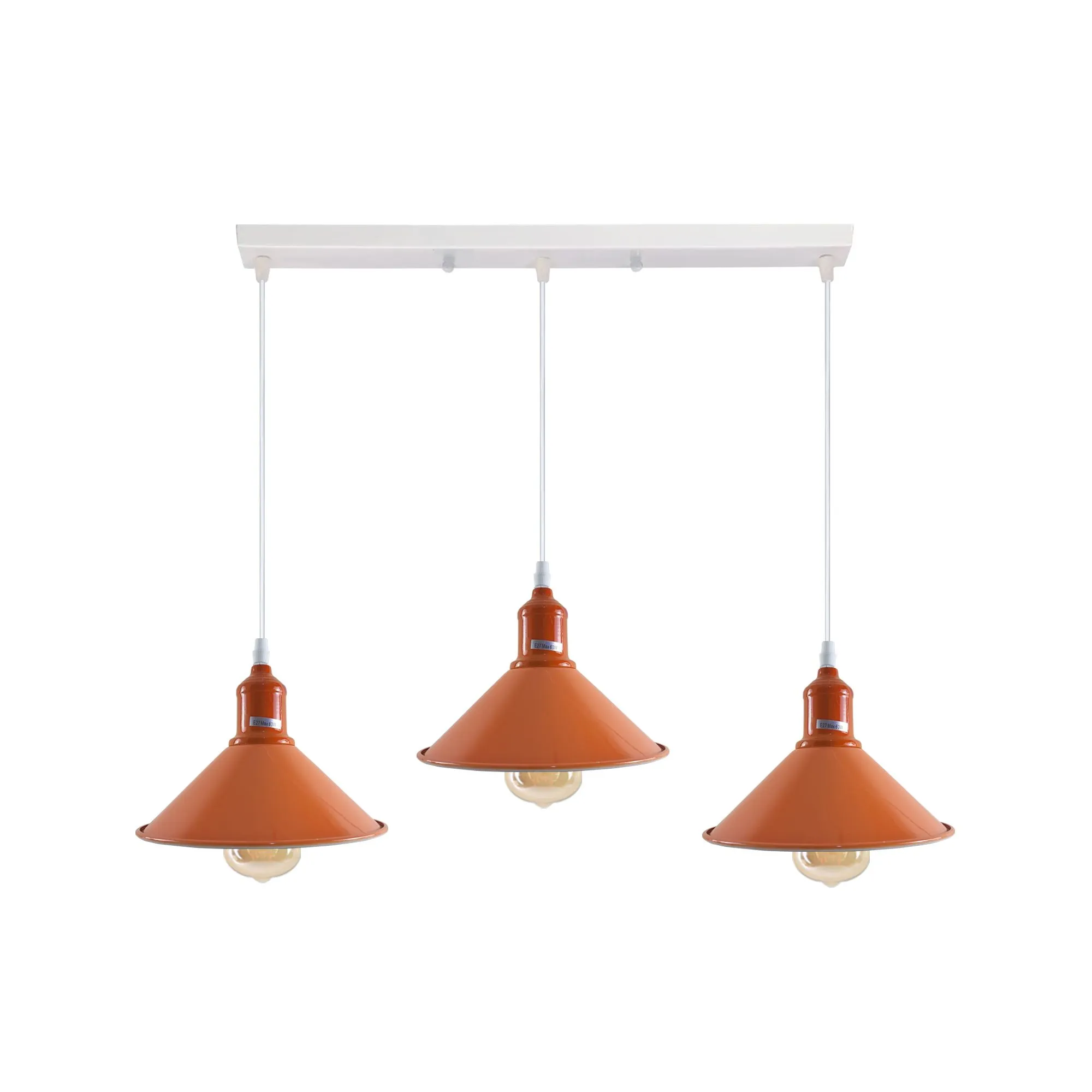 Industrial Vintage Loft Kitchen Bar 3 Lights Fittings Ceiling Cone Metal E27