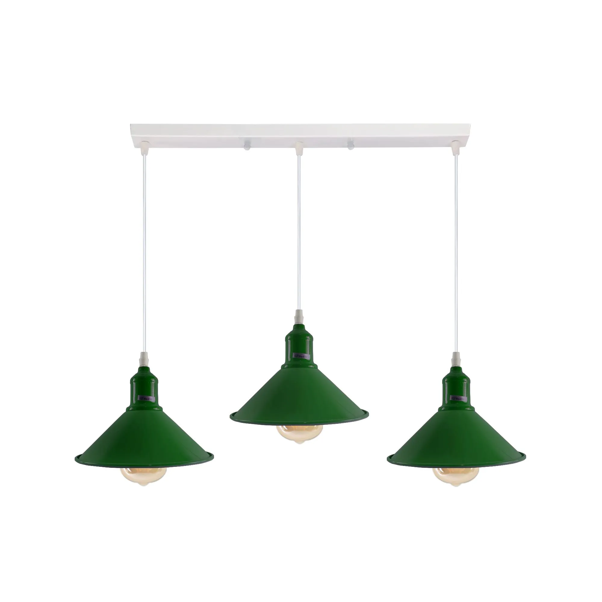 Industrial Vintage Loft Kitchen Bar 3 Lights Fittings Ceiling Cone Metal E27
