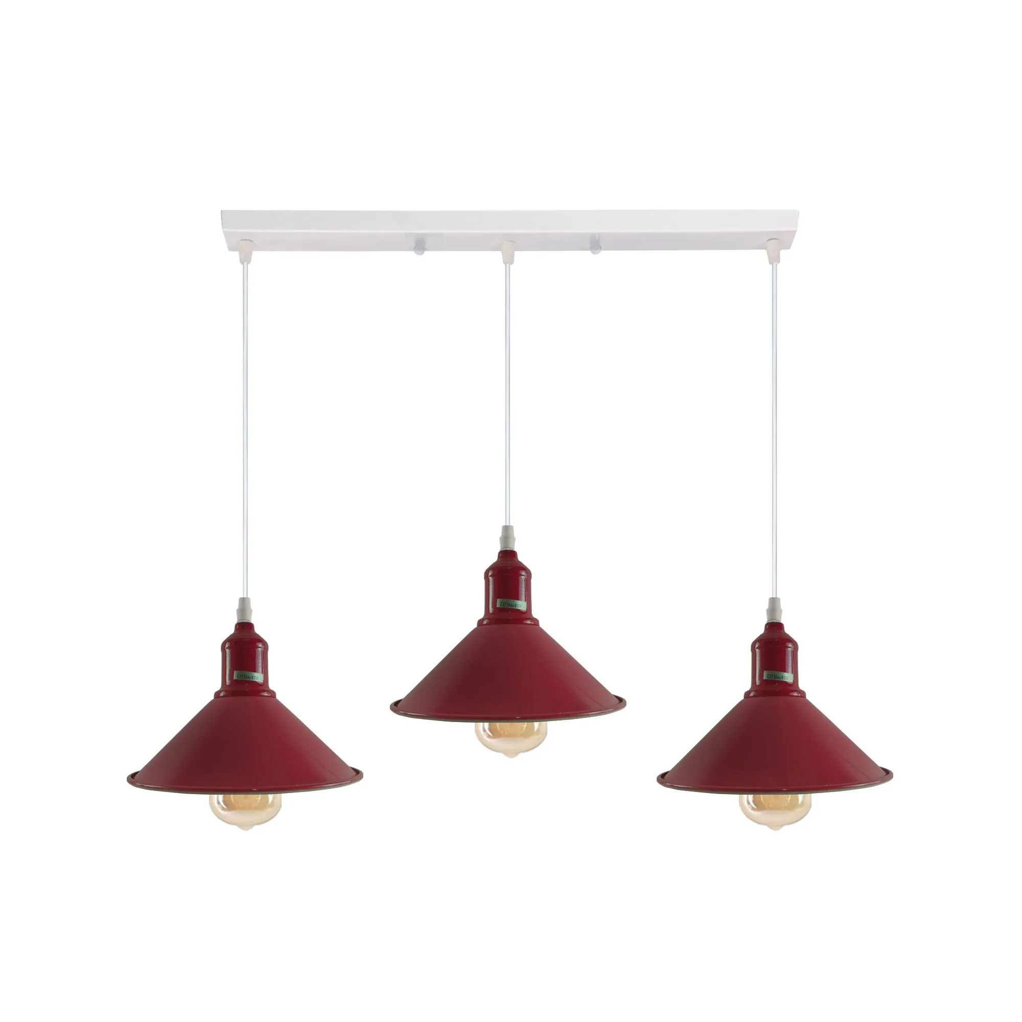 Industrial Vintage Loft Kitchen Bar 3 Lights Fittings Ceiling Cone Metal E27
