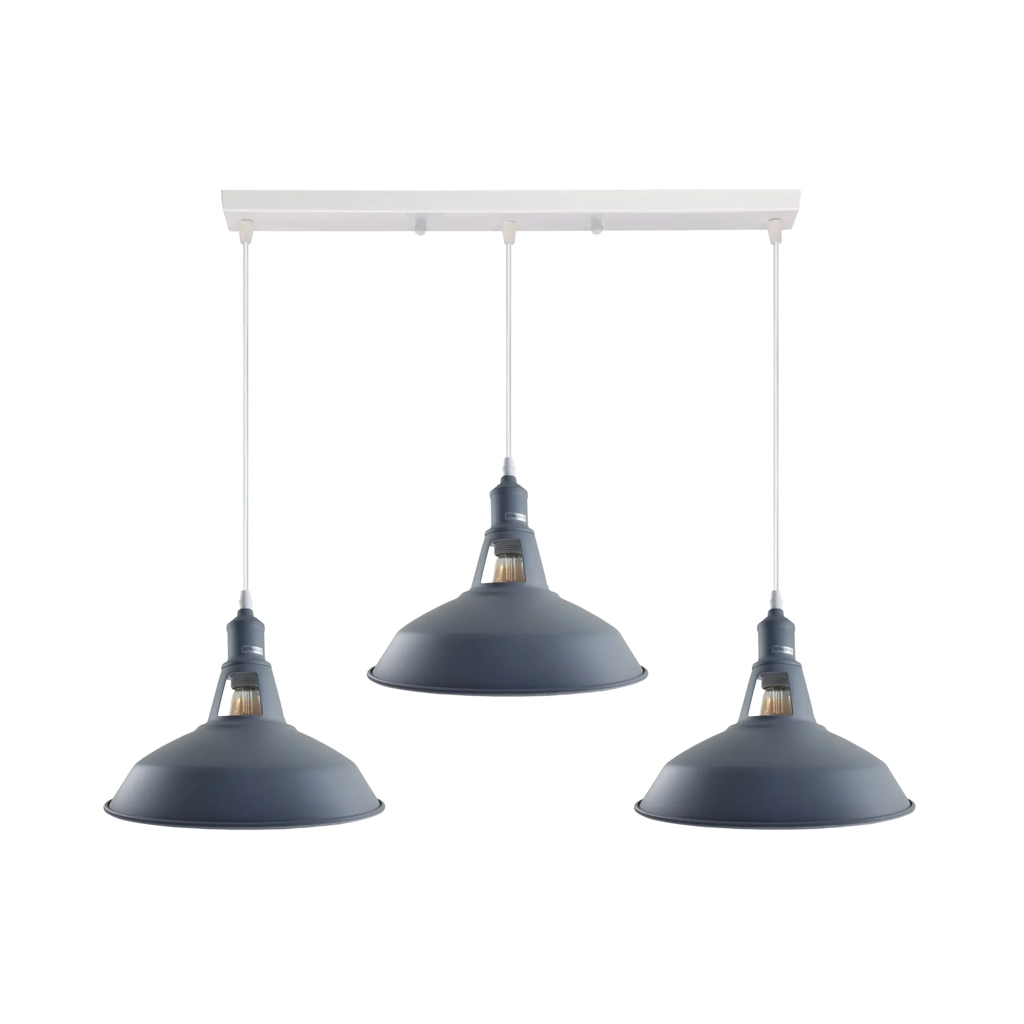 Industrial Vintage Loft Kitchen Bar 3 Lights Fittings Ceiling Cone Metal E27