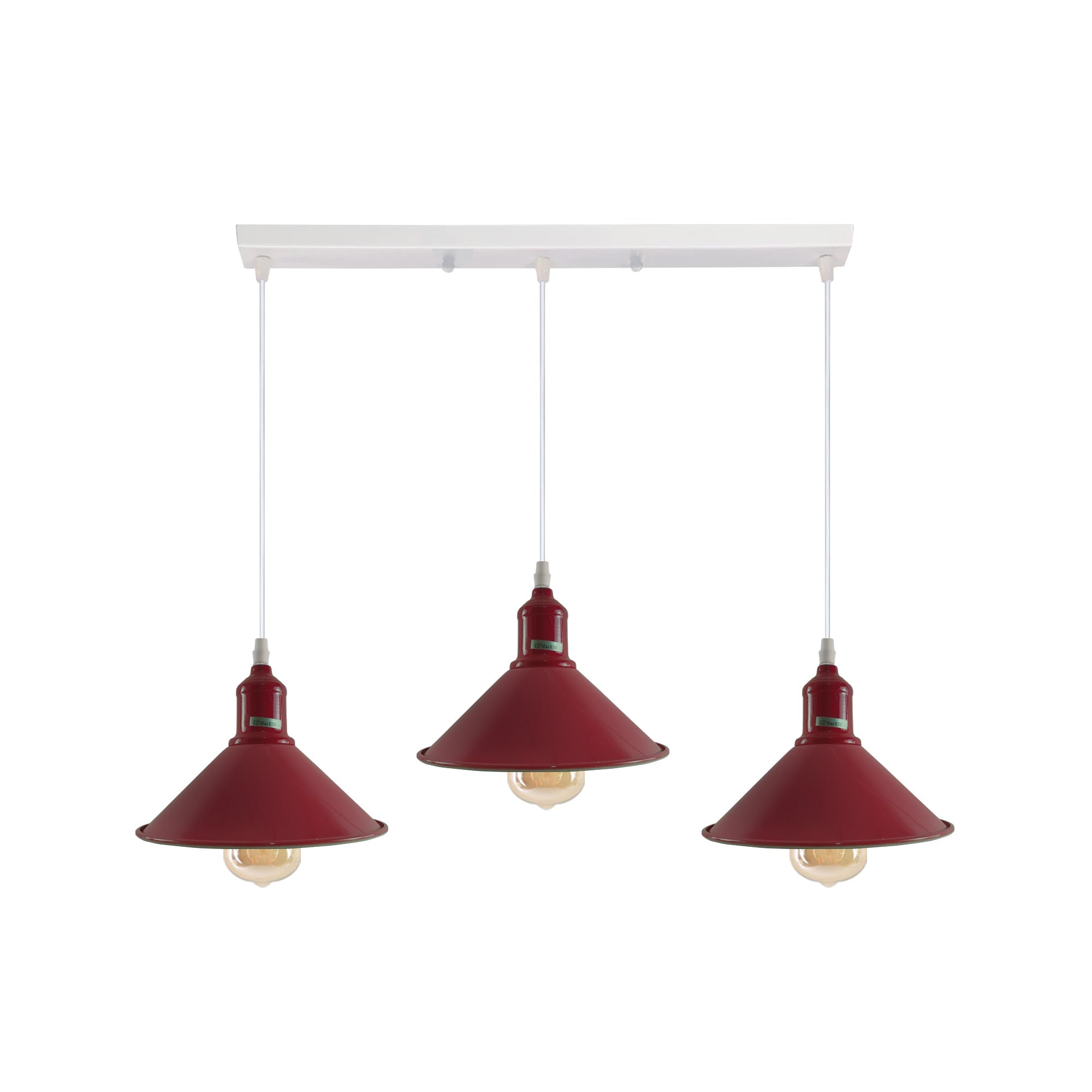 Industrial Vintage Loft Kitchen Bar 3 Lights Fittings Ceiling Cone Metal E27