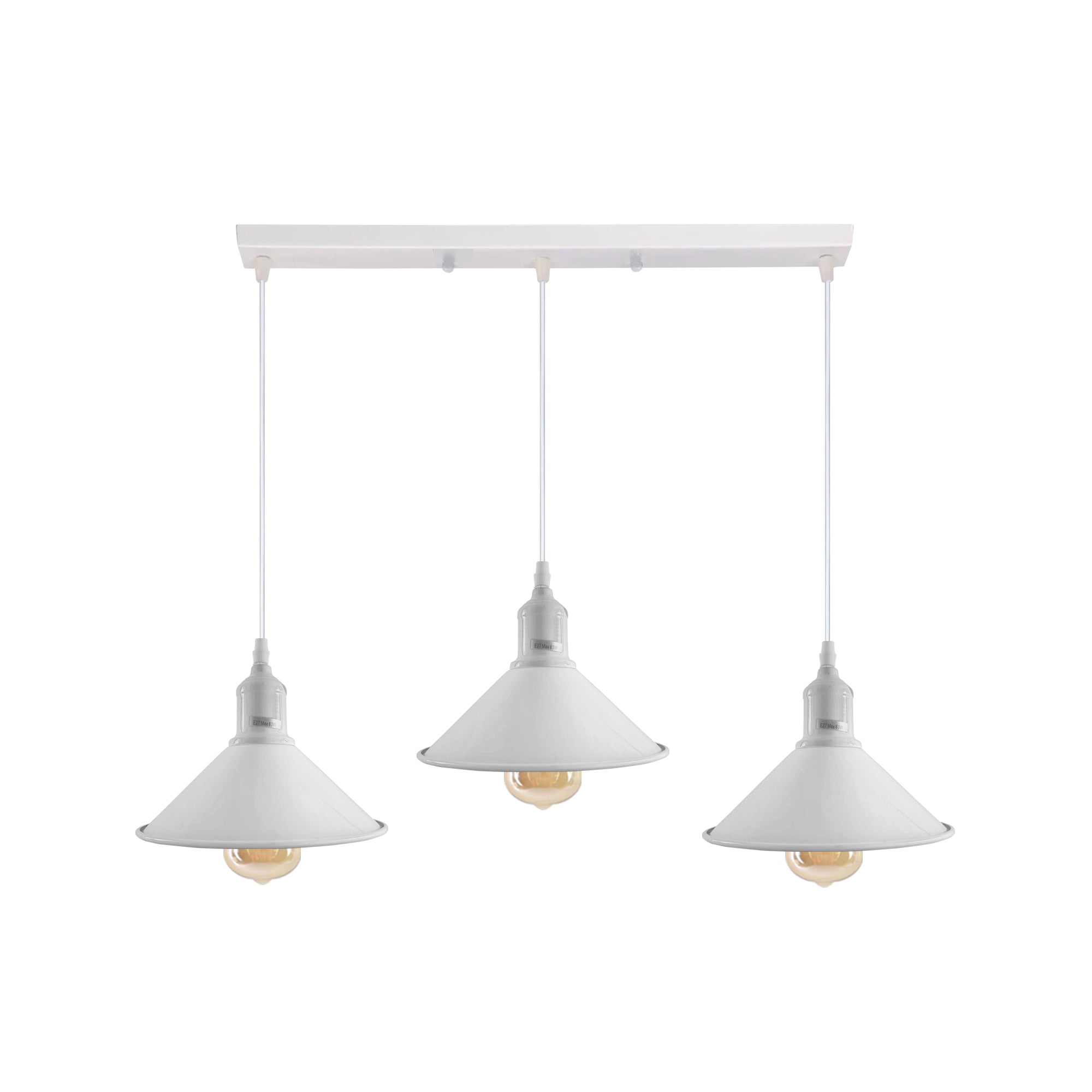 Industrial Vintage Loft Kitchen Bar 3 Lights Fittings Ceiling Cone Metal E27