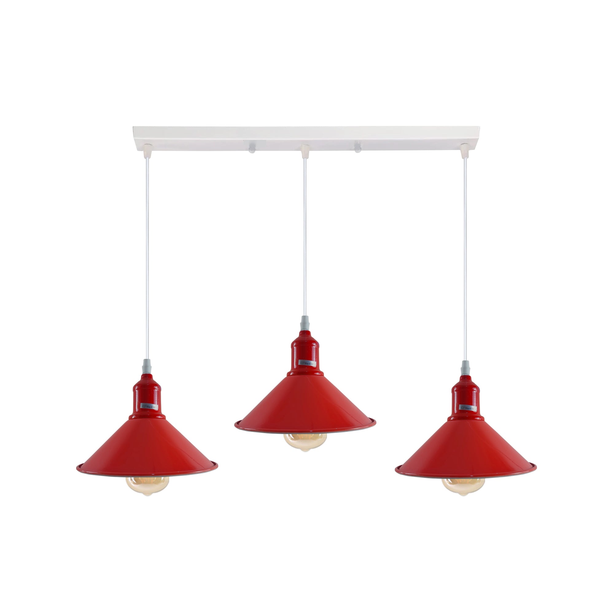 Industrial Vintage Loft Kitchen Bar 3 Lights Fittings Ceiling Cone Metal E27