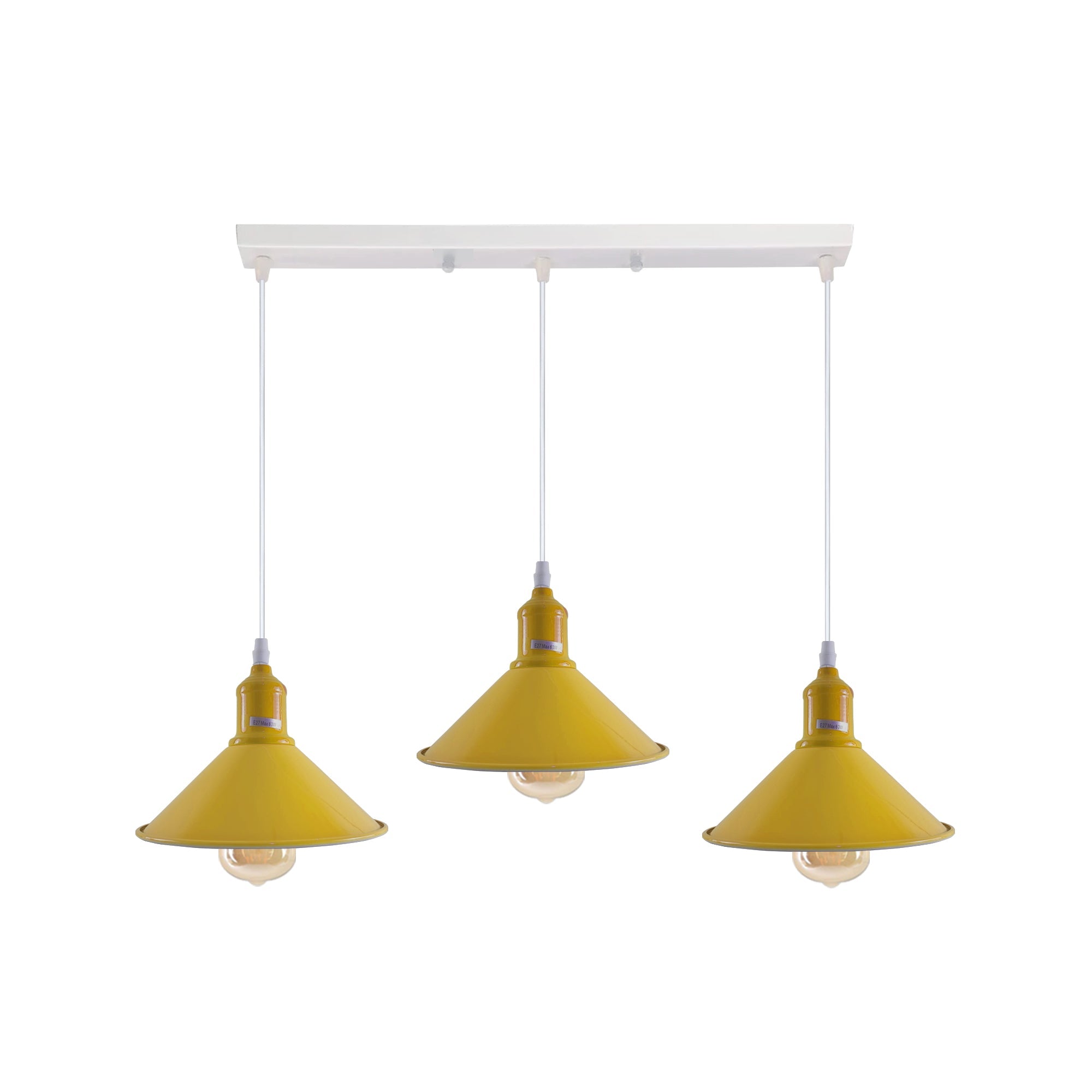 Industrial Vintage Loft Kitchen Bar 3 Lights Fittings Ceiling Cone Metal E27