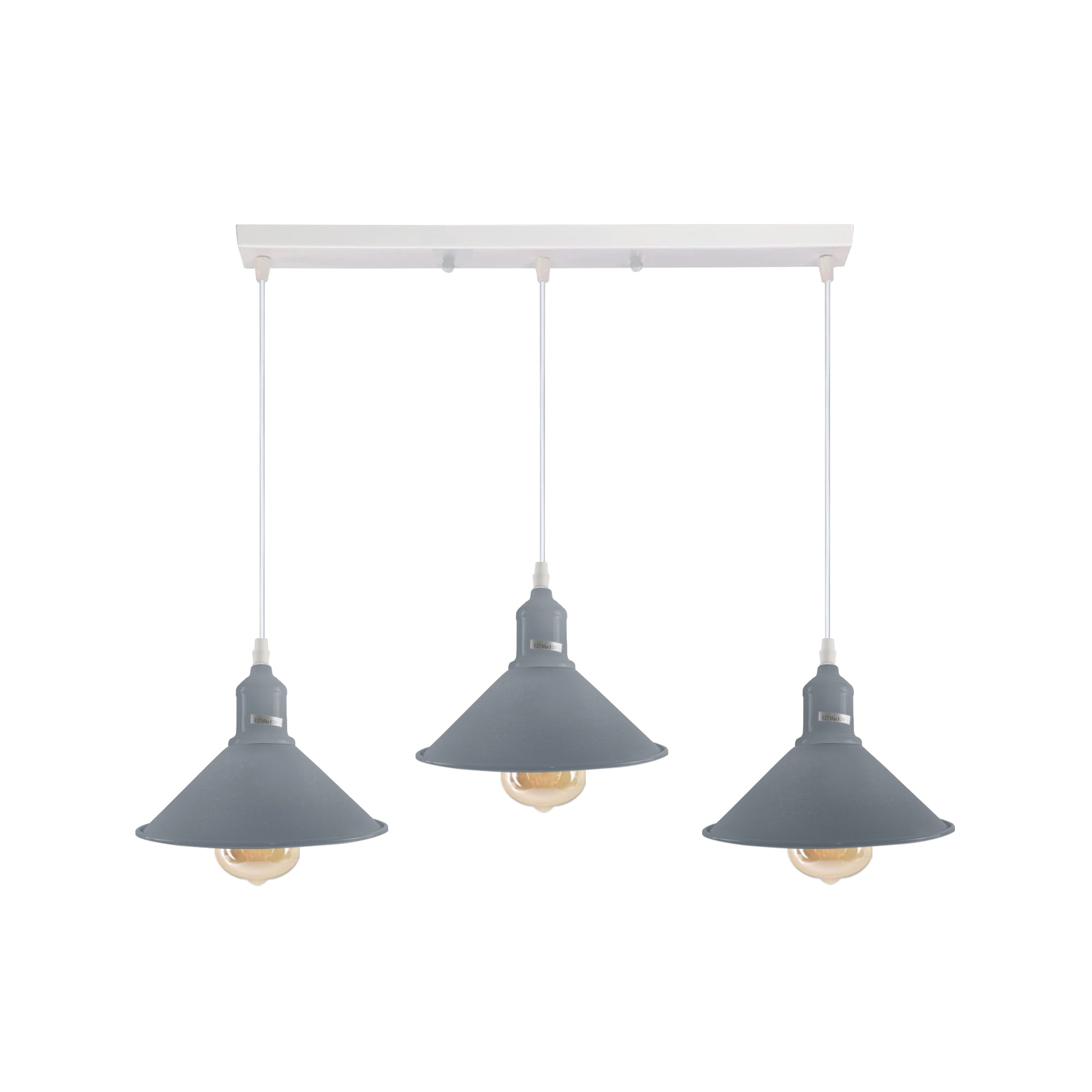 Industrial Vintage Loft Kitchen Bar 3 Lights Fittings Ceiling Cone Metal E27