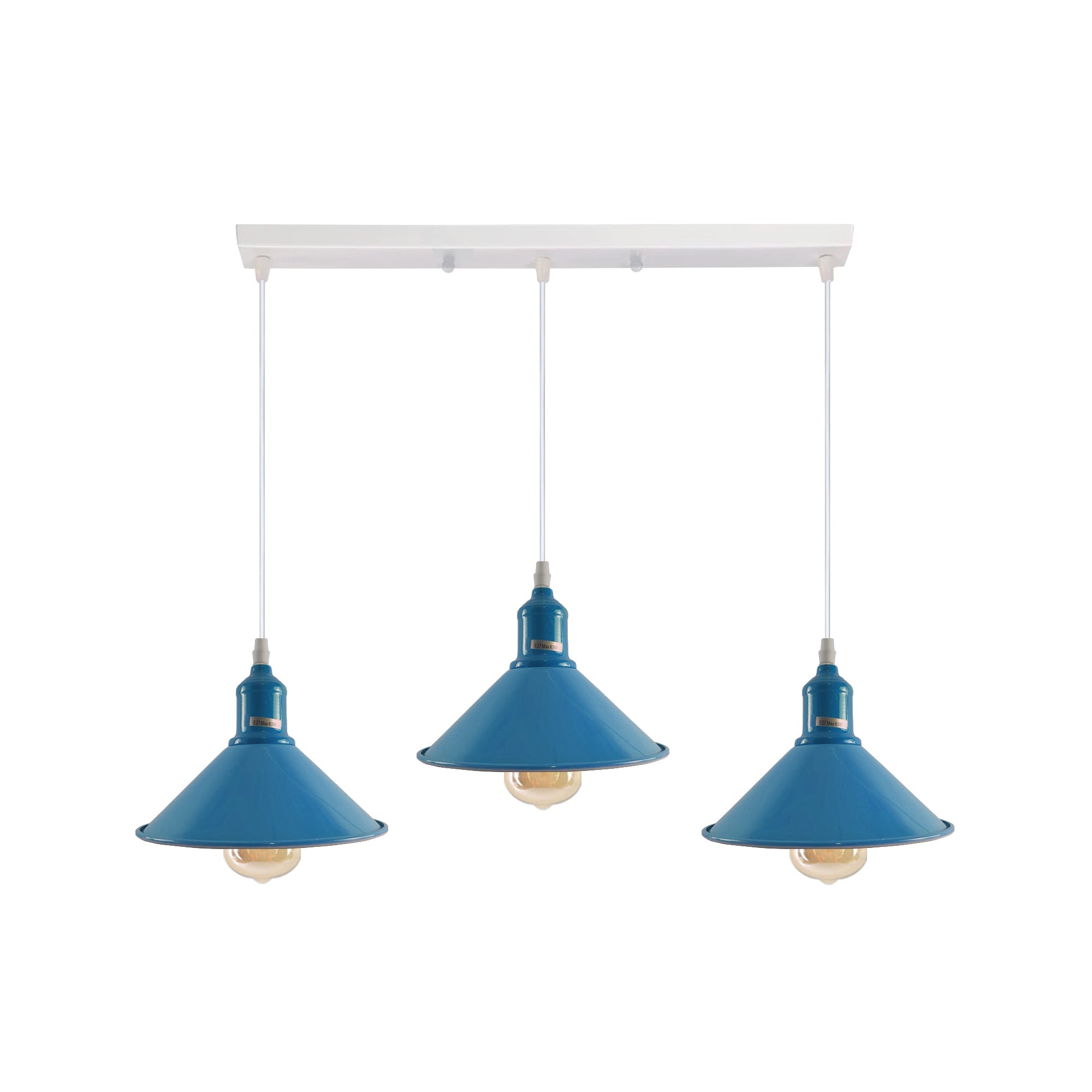 Industrial Vintage Loft Kitchen Bar 3 Lights Fittings Ceiling Cone Metal E27