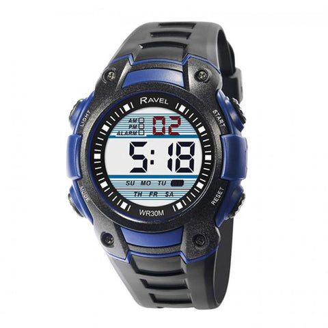 Ravel Mens 3ATM Digital Sports Black/Blue Watch RDG.14.10