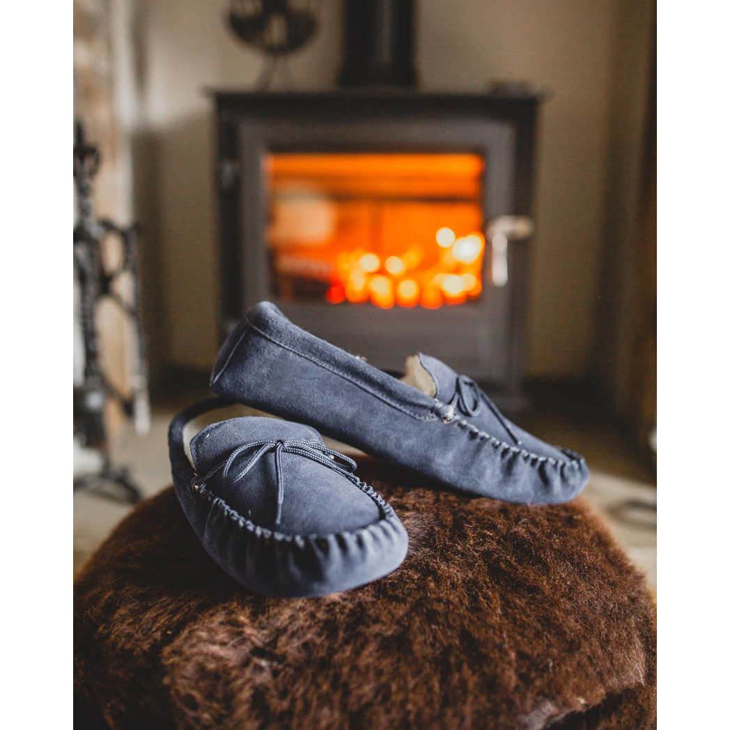 Nordvek Womens Sheepskin Suede Moccasin Slippers With Suede Sole - 431-100