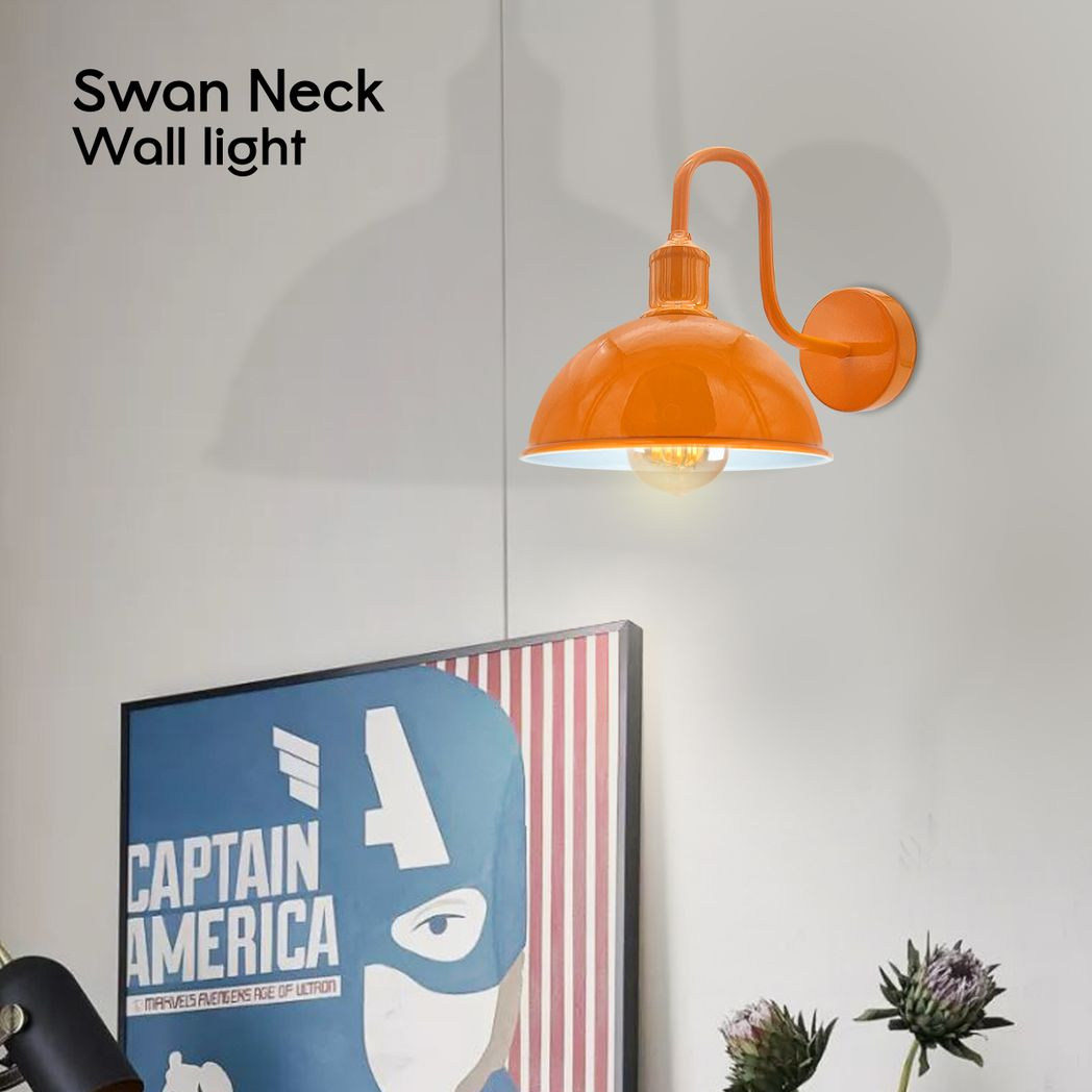 Modern Industrial Swan Neck Metal Arm E27 Sconce Wall Light Set Fixture for Living Room Dining Room Kitchen.