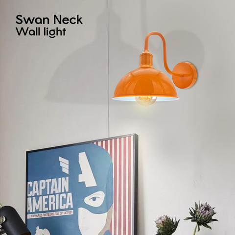 Modern Industrial Swan Neck Metal Arm E27 Sconce Wall Light Set Fixture for Living Room Dining Room Kitchen.