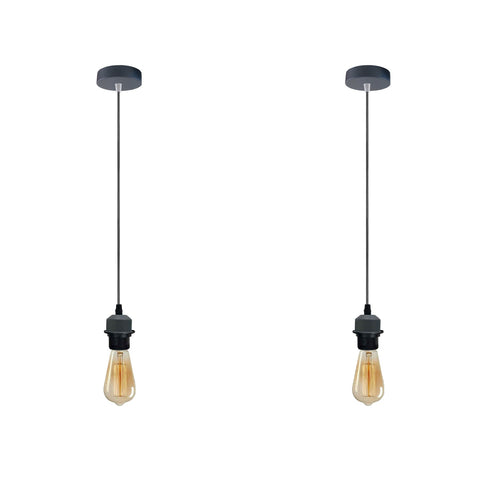 2 Pack Industrial Grey Pendant Light Fitting, Lampshade  Holder Fitting Set With PVC Cable.