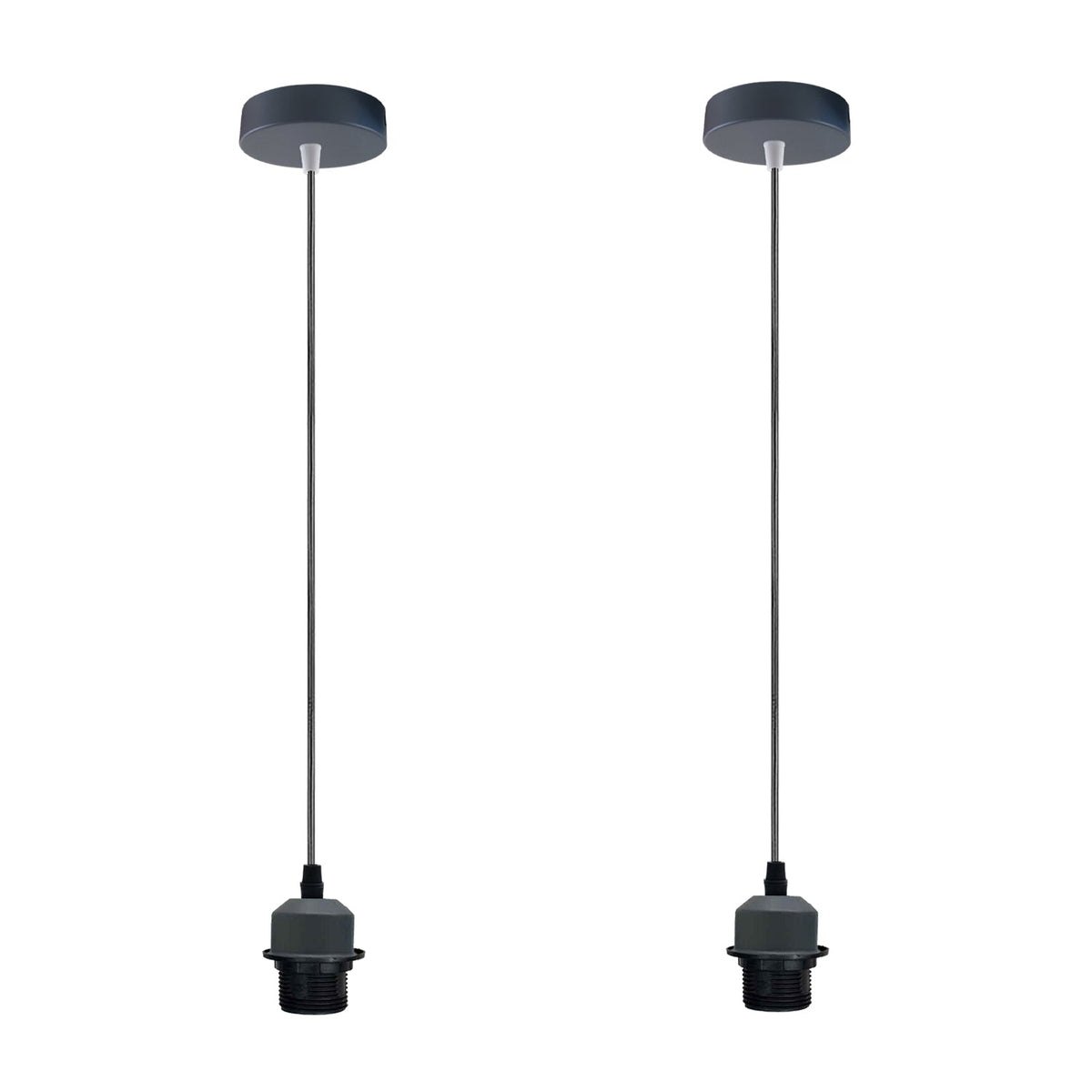 2 Pack Industrial Grey Pendant Light Fitting, Lampshade Holder Fitting Set With PVC Cable.