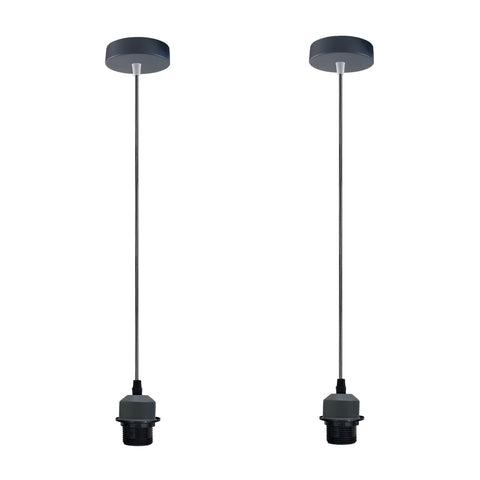 2 Pack Industrial Grey Pendant Light Fitting, Lampshade Holder Fitting Set With PVC Cable.