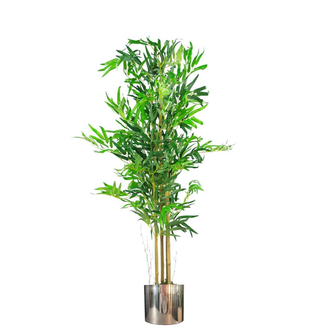 120cm (4ft) Realistic Artificial Bamboo Plants Trees with Silver Metal Planter