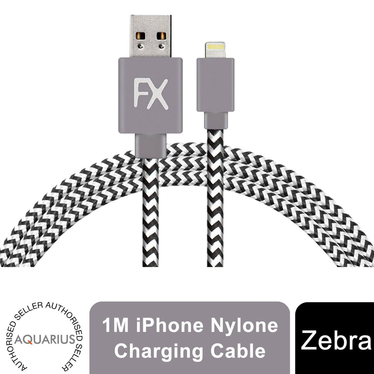 Aquarius Nylon USB Zebra Designed Wire Braided Charging Phone Cable, 1 Meter