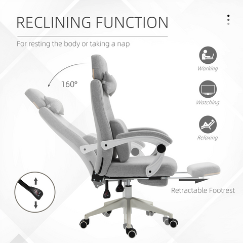 Vinsetto Home Office Chair Reclining Computer Chair w/ Lumbar Support Dark Grey